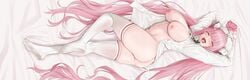 aliasing anthro ass azur_lane blush breasts censored gloves headdress long_hair navel nipples no_bra nopan nurse oekakizuki open_shirt perseus_(azur_lane) pink_eyes pink_hair pussy pussy_juice shirt thighhighs twintails uniform wet