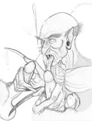 bukkake chillosmilus count_orlok cum cum_on_tongue gay handjob humanoid long_claws male male/male monster nosferatu penis vampire