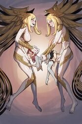 1girls 2futas absurdres angel au_ra blonde_hair blush breasts closed_eyes colored_skin commission corruption cracks cum cum_in_mouth cum_in_pussy dragon_horns dragon_tail fellatio final_fantasy final_fantasy_xiv fleshpipe forgiven_obscenity futa/futa/female futa_with_female futadom futanari group_sex hands_on_another's_head head_grab headgear held_up held_up_fleshpipe highres horns irrumatio large_breasts larger_futanari long_hair magnifire monster_girl multiple_girls nipples open_mouth oral rape red_hair revealing_clothes scales short_hair sin_eater spitroast suspended_congress suspended_on_penis suspension tail testicles thighhighs threesome torso_grab vaginal_penetration white_legwear white_skin