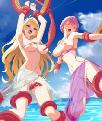 big_breasts blush exposed_breasts harem_outfit kings_raid pink_hair rape restrained_by_tentacles tagme tentacle tentacle_on_breast tentacle_on_pussy tentacles_around_arms tentacles_around_legs tentacles_around_wrists yuria