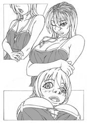 1girls age_progression ass_expansion breast_expansion breasts bursting_breasts cleavage comic huge_breasts monochrome sephzero sequence solo solo_female torn_clothes ugly_female