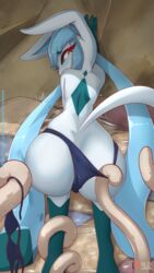 aki_(rilex_lenov) all_fours anthro clothing eeveelution glaceon looking_back panties pokemon pokemon_(species) pulling_panties rilex_lenov tentacle