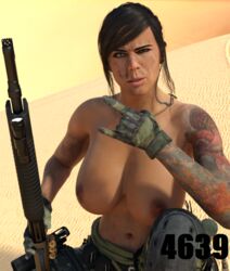 1girls 4639 big_breasts black_hair call_of_duty curvy mara_(cod) shotgun tattoo