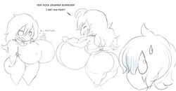 ass black_and_white busty chibi curvy dialogue faceless_male female frost_(sanka-tetsu) frost_ice hyper hyper_breasts monochrome nude nude_female rooster_teeth ruby_rose rwby sanka-tetsu sketch text yang_xiao_long