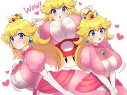 1girls alternate_breast_size big_breasts blonde_hair blue_eyes breasts clothing cute earrings female female_only female_solo fully_clothed huge_breasts kinakosuki large_breasts looking_at_viewer mario_(series) multiple_views nintendo princess princess_peach solo solo_female super_mario_bros. top_heavy