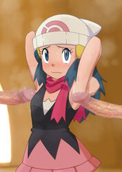 00s 1girls 2boys absurdres armpit_sex armpits arms_behind_head beanie blue_eyes blue_hair blush closed_mouth commentary_request dawn_(pokemon) eyelashes female hair_ornament hairclip hat highres human light-skinned_female light_skin long_hair looking_up miraa_(chikurin) multiple_boys multiple_penises nintendo penis pink_scarf pink_skirt poke_ball_print pokemon pokemon_dppt raised_eyebrows scarf sexy_armpits shirt skirt sleeveless sleeveless_shirt steam straight sweat white_headwear