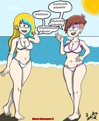 2girls barefoot beach belly big_breasts bikini blonde_hair blue_eyes blue_hair blue_highlights breasts brown_hair canon_couple cleavage dialogue duo duo_focus ear_piercing español eyeshadow feet female female_only freckles green_eyes half-closed_eyes hand_on_hip highlights hips keichi_x luna_loud multiple_girls navel nipple_bulge nipples nipples_visible_through_clothing open_mouth panties pierced_ears pierced_tongue piercing sam_sharp smile spanish spanish_text speech_bubble talking_to_another text the_loud_house thick_thighs thighs tongue_piercing two_tone_hair underboob wide_hips