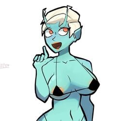 1girls antennae areola_slip areolae artist_request big_breasts bikini fortnite fortnite:_battle_royale joey_(fortnite) open_mouth tagme