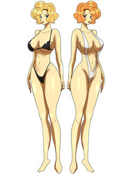 2020 2girls bikini blonde_hair blue_eyes breasts chaachan duo female human large_breasts light-skinned_female light_skin lori_(mazinger) loru_(mazinger) mazinger mazinkaiser sisters skimpy skimpy_bikini skimpy_clothes sling_bikini thick_thighs twins wide_hips