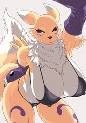 1girls 2021 3_fingers absurd_res anthro armpits armwear ass bandai_namco bare_shoulders big_ass big_breasts big_butt bikini black_sclera blue_eyes breasts bridal_gauntlets brown_nose butt canid canine claws cleavage clothed clothing digimon digimon_(species) dipstick_ears dipstick_tail female female_only finger_claws fingers fluffy fluffy_tail fur grey_background half-closed_eyes hanging_breasts hi_res hips huge_ass huge_breasts huge_butt kemono large_ass large_breasts large_butt leaning leaning_forward lemonbizate_(artist) looking_at_viewer mammal markings micro_bikini multicolored_body multicolored_ears multicolored_fur multicolored_tail narrowed_eyes neck_tuft nipple_outline renamon signature simple_background smug solo solo_female swimwear thick thick_ass thick_thighs thighs top_heavy tuft white_body white_fur wide_hips yellow_body yellow_fur