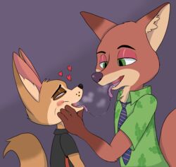 2boys anthro blush clothing disney finnick furry gay jessotter_(artist) kissing male male/male male_only nick_wilde open_mouth tongue tongue_out yaoi zootopia