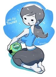 ass ball crap-man feet female looking_back mob_face nintendo sitting_on_soles solo wii_fit wii_fit_trainer