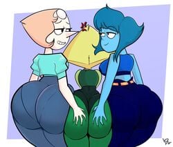 3girls ass ass-to-ass ass_grab ass_to_ass big_ass big_butt blue_hair blue_skin bottom_heavy breasts bubble_ass bubble_butt bunslewd butt_grab cartoon_network fat_ass fat_butt female female_only females females_only gem_(species) grabbing_ass green_skin groping groping_ass huge_ass huge_butt lapis_lazuli_(steven_universe) large_ass large_butt pearl_(steven_universe) peridot_(steven_universe) steven_universe steven_universe_future thick_ass thick_thighs white_skin wide_hips yellow_hair yuri