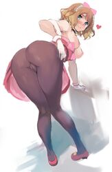 1girls alternate_costume ass bent_over blonde_hair blue_eyes blush breasts cameltoe female gloves heart human legs looking_at_viewer pantyhose pokemon pokemon_(anime) pokemon_xy pussy serena_(pokemon) showcase_outfit solo terufuu wip