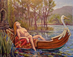 1girls artist_request background barefoot boat breasts castle casual casual_nudity closed_eyes completely_nude detailed_background feet foot_in_water forest hair harry_potter head_up lake lily_evans long_hair nipples nude red_hair relatedguy side_view sitting small_breasts solo straight_hair tagme tree water