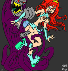 1boy 1girls ambiguous_penetration ass bloom_(winx_club) breasts charmix exposed_breasts female high_heels male monster nev nipples penis red_hair sex smile tagme winx_club