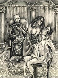 1girls bathrobe bellatrix_lestrange breasts breasts_out female femdom glasses gryffindor harry_james_potter harry_potter monochrome nagini nipples sketch slytherin straight voldemort wand witch_(harry_potter)