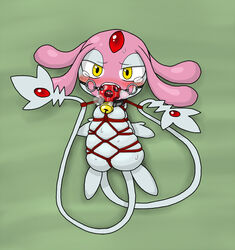 ball_gag bell bell_collar bondage bound collar color female female_only forehead_jewel front_view gag gagged mesprit multiple_tails nintendo no_humans pokemon solo tagme tail