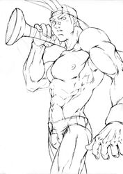 1boy 2009 baseball_bat bat_(object) capcom grown_up human male male_only monochrome muscles muscular muscular_male rival_schools sakuseii shoma_sawamura sketch solo solo_male underwear