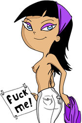 back_view big_head black_hair english_text female female_only fluffy_(artist) holding_clothing holding_object human looking_at_viewer looking_back nickelodeon pants paper smile solo standing straight_hair tagme the_fairly_oddparents toony topless trixie_tang