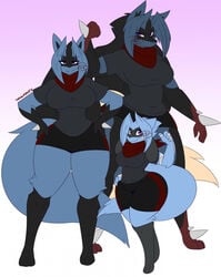 ass breasts dewwydartz evolution_of_original_character female furry hands_on_hips lucario may_(dewwydartz) mega_lucario pear_shaped pear_shaped_female pokemon pokemon_(species) riolu thick_thighs voluptuous voluptuous_female wide_hips