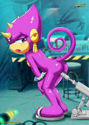 2d ass bbmbbf breasts bride_of_constant_vigil eyes_half_open hand_on_knee mobius_unleashed open_mouth purple_eyes purple_skin scalie scalie_female scalie_only sex_machine sonic_(series) sonic_the_hedgehog_(series) vibrating_dildo vibrator