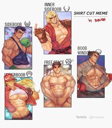 5boys abs bandage bandage_on_nose bara big_muscles black_hair blonde_hair boob_window boxing_gloves brown_hair cap capcom completely_nude covering_crotch erect_nipples exposed_nipples facial_scar fingerless_gloves fondling_self gay green_eyes hand_in_pants headband kazuya_mishima ken_masters king_of_fighters little_mac long_hair looking_at_viewer male_only muscular muscular_male namco nintendo nipple_peek nipples no_visible_genitalia open_clothes pecs punch_out robokeh ryu_(street_fighter) shirt_cut_meme shirt_pull shirt_up short_hair sideboob street_fighter super_smash_bros. tank_top tekken terry_bogard underboob yaoi