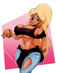 1girls a_goofy_movie blonde_hair busty cleavage crop_top goof_troop huge_breasts lisa_(a_goofy_movie) sonson-sensei underboob