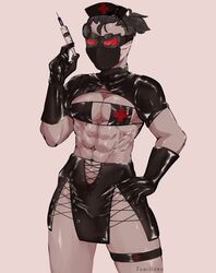 2bdamned abs cummieboi_42069 eyepatch_bikini latex latex_gloves madness_combat muscular muscular_male needle nurse nurse_cap nurse_uniform skimpy skimpy_clothes