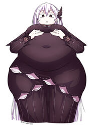 1girls albino bbw black_eyes butterfly_hair_ornament clothed echidna_(re:zero) long_hair obese obese_female overweight re:zero_kara_hajimeru_isekai_seikatsu