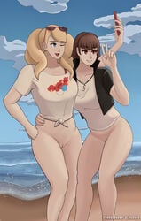 ann_takamaki atlus beach magna_ferra makoto_niijima partially_clothed persona persona_5 self_upload selfie tagme yuri