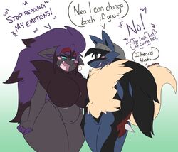 ass blush breasts dart(dewwydartz) dewwydarts dewwydartz female furry lucario mega_lucario nea(dewwydartz) pokemon pokemon_(species) purple_hair thick_thighs wide_hips zoroark