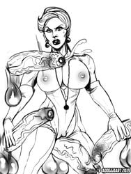 adoggoart athletic athletic_female busty female female_focus hourglass_figure line_art monochrome silverhawks steelheart unseen_male_face wide_hips