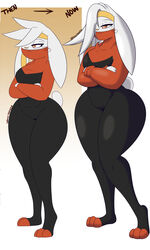 1girls ass breasts comparison dewwydartz eva(dewwydartz) female pokémon_(species) pokemon raboot tall thick_thighs wide_hips