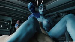 1boy 2girls 3d alien alien_girl asari bioware blue_body blue_skin breasts female hand_on_penis hips human humanoid interspecies liara_t'soni major_guardian male/female mass_effect nipples samara straight thighs threesome voluptuous