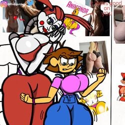 animatronic big_ass big_breasts big_butt blue_eyes breast_expansion brown_hair clown crop_top curvy cyan_eyes eleanor_(fnaf) eyebrows eyelashes fat_ass fazbear_fright fazbear_frights female five_nights_at_freddy's fnaf fnaf_(to_be_beautiful) foxy_(fnaf) green_eyes green_pupils heart long_neck messy_hair model necklace picture pink_shirt ponytail ponytails purple_thong red_cheeks red_hair red_lipstick red_skirt robot robot_girl robot_humanoid sarah_(fazbears_fright) shocked skinny_girl slim tank_top thiccgumbear thick_thighs thighs thong toy_chica_(fnaf) transformation transformation_(body_part) white_skin