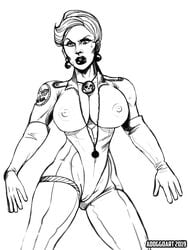 adoggoart athletic athletic_female busty female female_focus hourglass_figure line_art monochrome silverhawks steelheart wide_hips