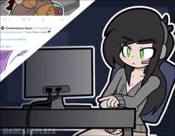 animated arcaneplaza black_hair calling caught caught_masturbating clothed clothed_masturbation clothing discord female_masturbation funny furry green_eyes hoodie long_hair masturbation original original_character shaved_pussy social_media sound tagme twitter video voice_acted