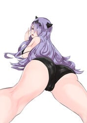 1girls ass big_breasts black_bikini blazingchaos breasts cameltoe camilla_(fire_emblem) female fire_emblem fire_emblem_fates hip_focus large_breasts long_hair looking_at_viewer purple_eyes purple_hair shiny shiny_clothes shiny_hair simple_background smile solo thighs tiara very_long_hair wavy_hair white_background