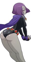 1girls ass black_leotard cartoon_network color colored dat_ass dc dc_comics demon_girl female forehead_jewel grey_skin leotard manyakis purple_eyes purple_hair rachel_roth raven_(dc) short_purple_hair superheroine tagme teen_titans transparent_background