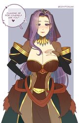 1girls alternate_costume blue_eyes bodystocking bridal_veil bride cleavage collarbone cryptid_crab earrings english_text fire_emblem fire_emblem_echoes:_shadows_of_valentia fully_clothed large_breasts lips long_hair looking_at_viewer nintendo purple_hair ring see-through smile solo solo_female sonya_(fire_emblem) text thick_thighs veil very_long_hair wedding_dress wedding_ring