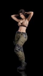 3d bra female gun lara_croft lara_croft_(survivor) mustard_sfm nipples pistol see-through_clothing see-through_top sheer_clothing solo tagme tomb_raider topless