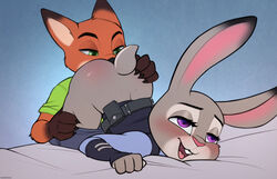 anthro blush clothing cunnilingus female fox furry judy_hopps kobradraws licking male male/female nick_wilde oral police purple_eyes rabbit zootopia