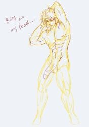 1boy armpit armpits dio_brando erection hhentai20 jojo's_bizarre_adventure male male_nipples male_only muscular muscular_male nude_male penis sketch solo stardust_crusaders