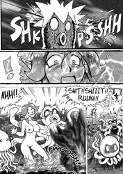 1girls arrow bari_(ocarina_of_time) breasts comic comic_page deku_(tloz) deku_scrub english_text hylian large_breasts malon monster nipples nude nude_female ocarina_of_time octorok saikyo3b shocked surprised the_legend_of_zelda