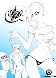 3girls bikini bikini_bottom bikini_thong bikini_top cleavage d.va eyewear glasses mei_(overwatch) multiple_girls overwatch rodjim sombra