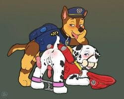 chase_(paw_patrol) dalmatian dominant dominant_male feral feral_on_feral gay german_shepherd marshall_(paw_patrol) paw_patrol