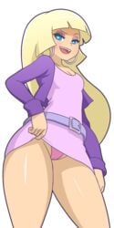 1girls 2d belt blonde_hair blue_eyes clothed color colored disney disney_channel dress_lift eyeshadow female female_only gravity_falls hoop_earrings light-skinned_female light_skin manyakis pacifica_northwest pale-skinned_female pale_skin purple_clothing smooth_skin solo tagme tease teasing transparent_background upskirt