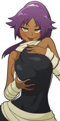 1girls bleach breast_grab breasts color colored dark-skinned_female dark_skin female female_only groping huge_breasts manyakis self_fondle shihouin_yoruichi shounen_jump solo tagme transparent_background