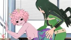 3d against_wall animated ass black_sclera breasts clothed_sex futa_on_female futanari green_hair hero_outfit_(mha) mina_ashido my_hero_academia nipples no_sound pink_hair pink_skin sex sfmslayer source_filmmaker tagme tsumina tsuyu_asui video yellow_eyes